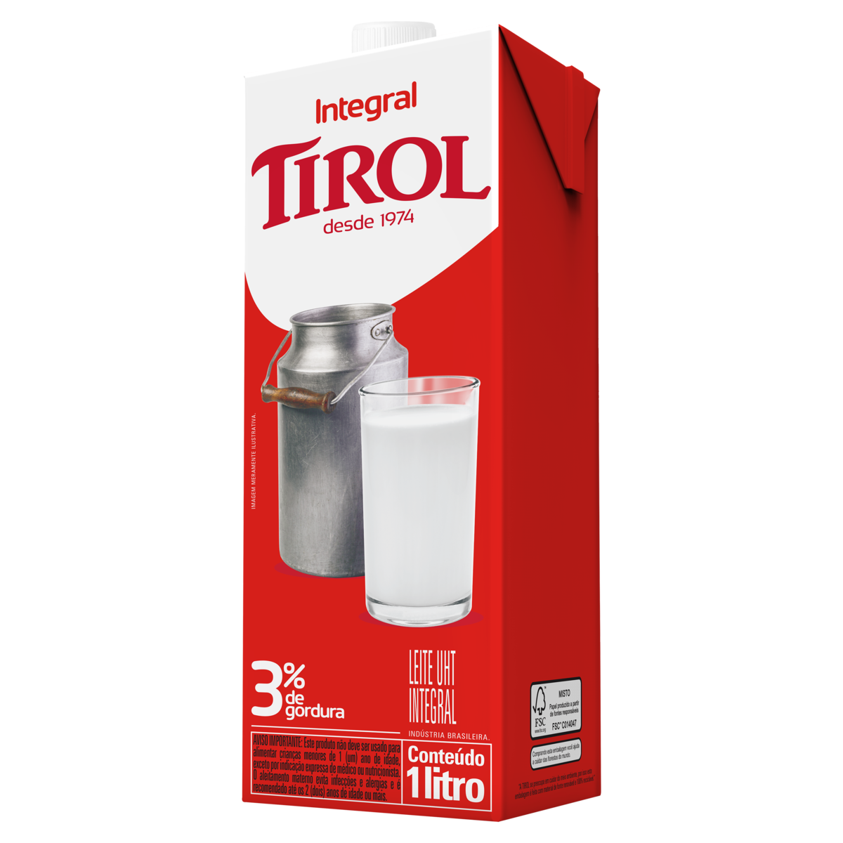 Leite Integral Tirol Caixa Com Tampa 1Litro