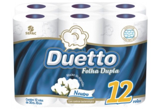 Papel Higiênico Duetto (folha dupla 30m com 12 unidades)