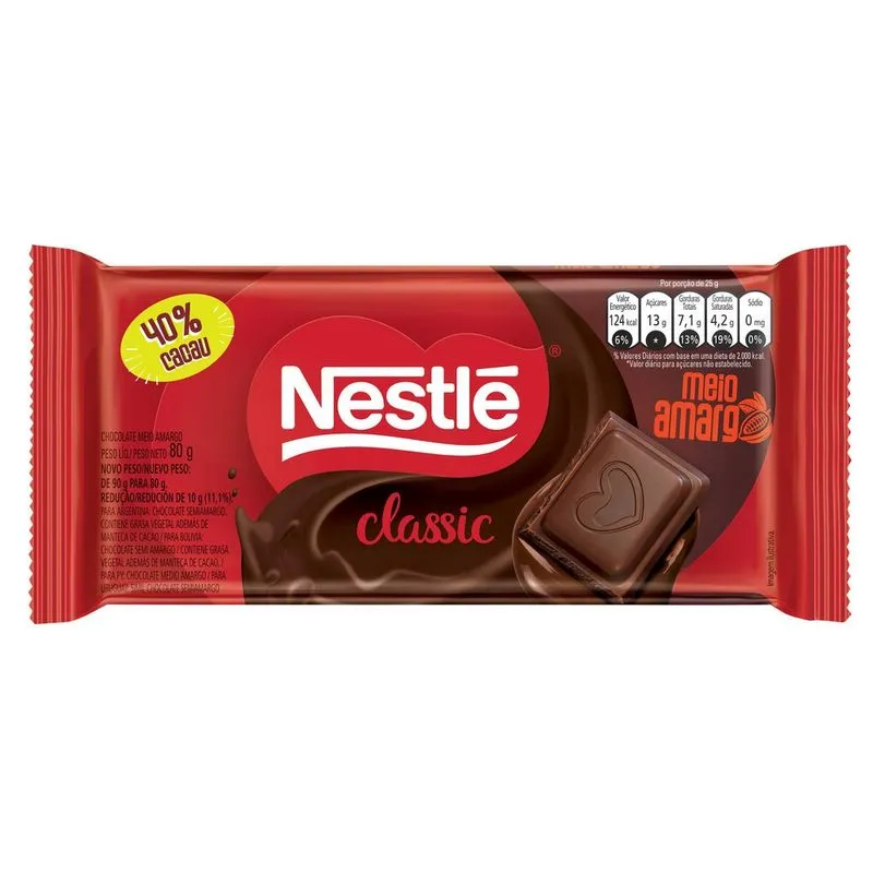Chocolate Nesthé Classic Meio Amargo Tablete 80g